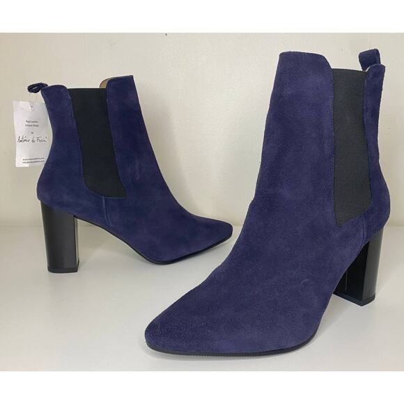 NWT ANTONIO DE FARIA BOOTS 9 SUEDE LEATHER BLUE DEBORA ANKLE BOOTIES BLACK HEEL - Picture 2 of 13